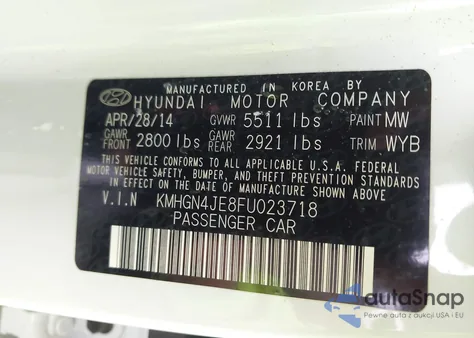 2015 Hyundai Genesis 3.8 z USA, uszkodzony, nr VIN KMHGN4JE8FU023718